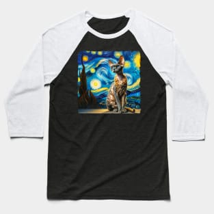 Devon Rex Starry Night Inspired - Artistic Cat Baseball T-Shirt